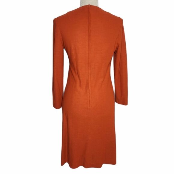 VINTAGE 60s dress orange long sleeve mod‎ sheath with pockets S - Picture 2 of 11